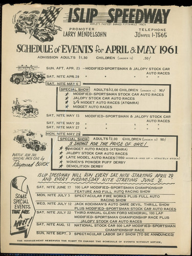Rare 1961 islip speedway - islip,
